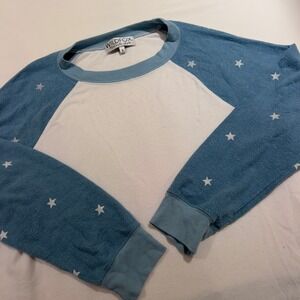 Wildfox Blue White Star Raglan Sweatshirt Pullover Top Size S